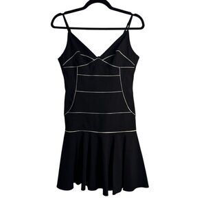Flavio Castellani Black Fit & Flare Dress with White Piping, Size 42
